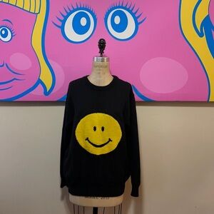 Moschino Jeans Black Yellow Smile Face Wool Sweater